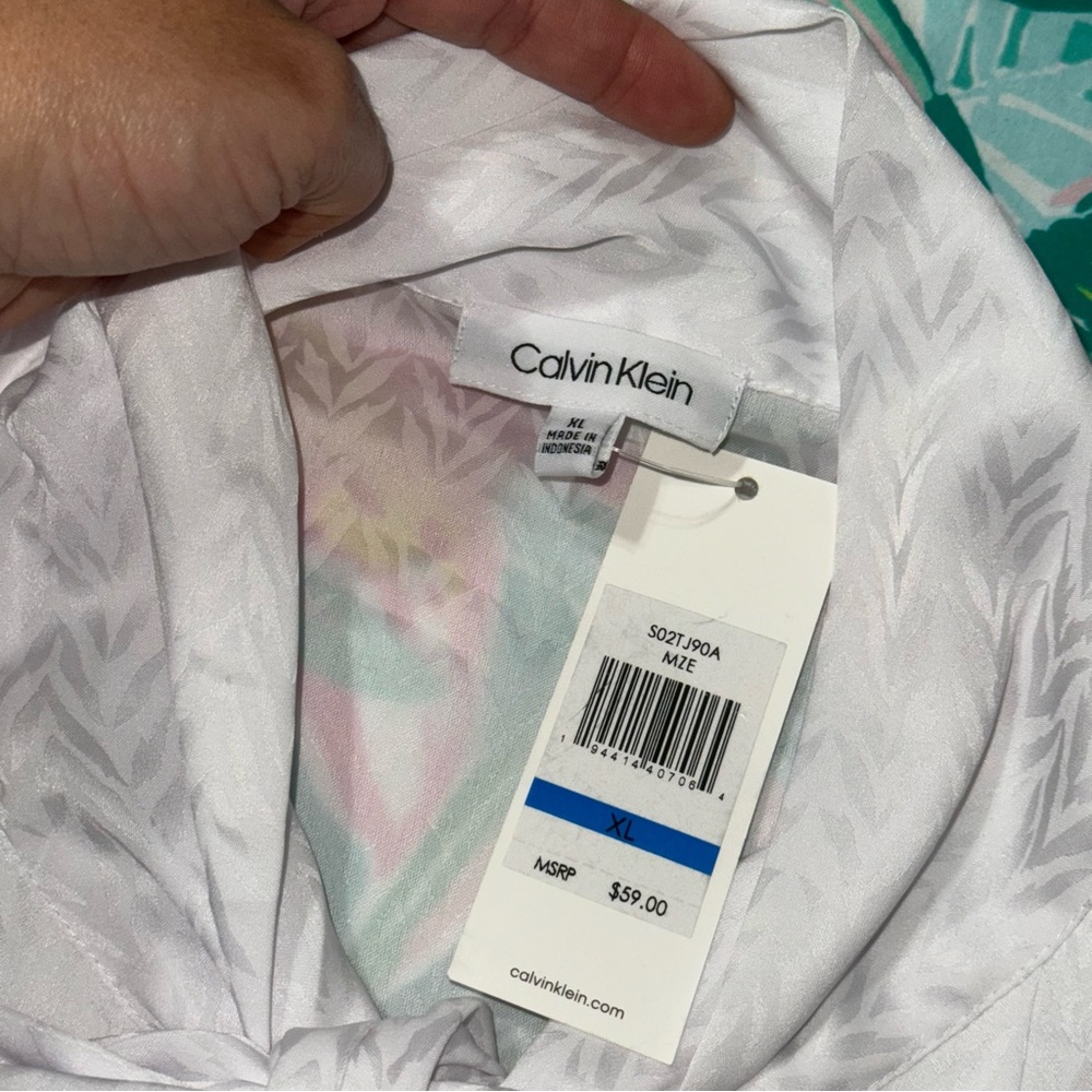 Calvin Klein NWT! White Sleeveless Tie-Front Blouse Size XL - Picture 13 of 17